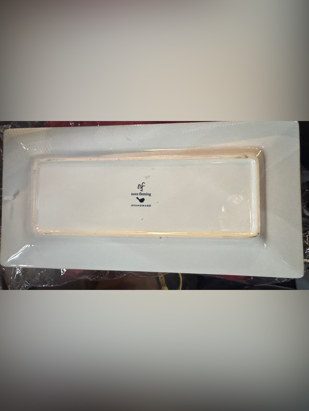 Nora Fleming White Decorative Rectangular Ceramic Tray w/ Wedding Bells- Retired - Picture 3 of 7